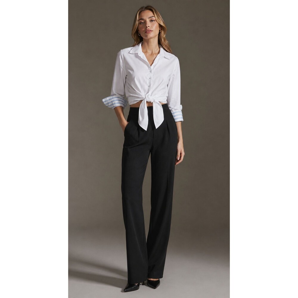 ANTHROPOLOGIE MAEVE Women's Tie Front Shirt Top Blouse US 14 White Stripe Cuff